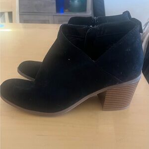 Women's Black Suede Ankle Booties with Block Heel